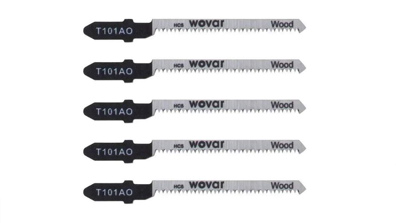 Cinco hojas de sierra de calar T101AO para madera, con dientes finos y marca Wovar.