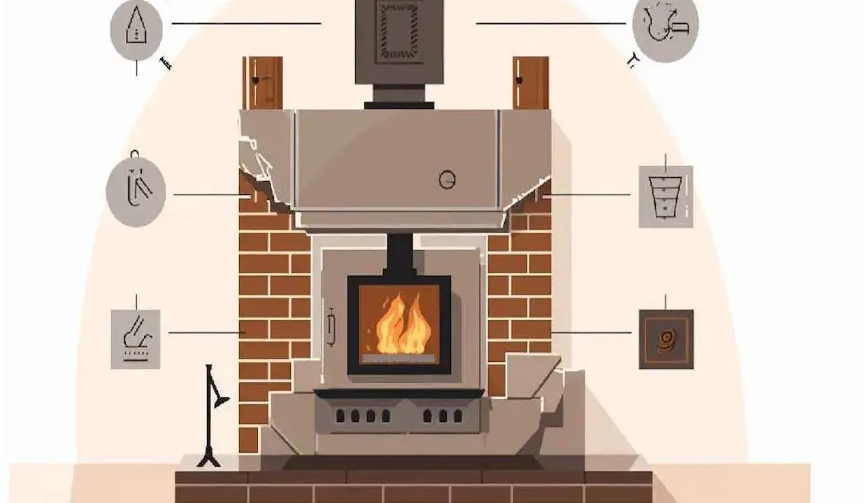 Diagrama de instalación de chimeneas de leña, mostrando sus componentes y accesorios.