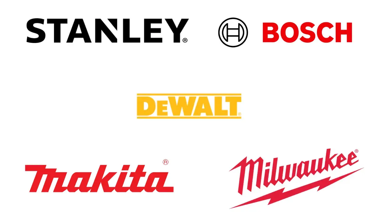 Logos de marcas de herramientas profesionales: Stanley, Bosch, DeWalt, Makita y Milwaukee.