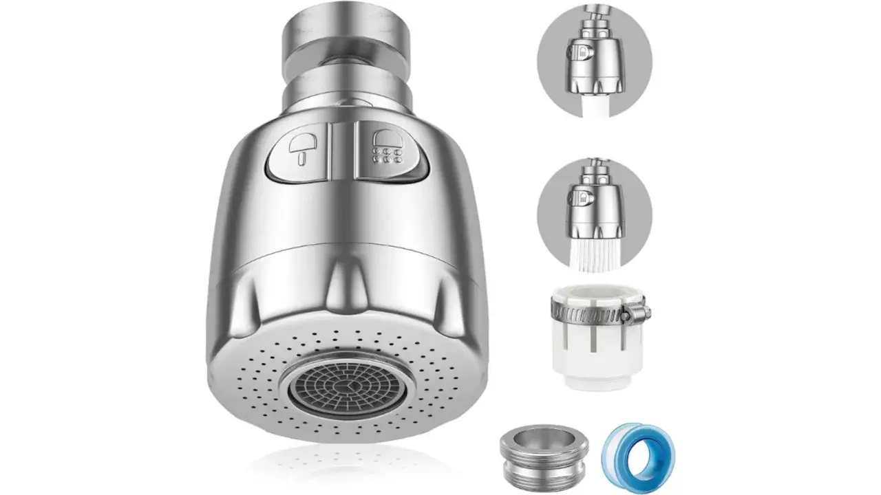 Accesorios para grifos: diferentes tipos de aireadores para grifos, con chorro de ducha y normal, adaptadores y cinta de teflón.