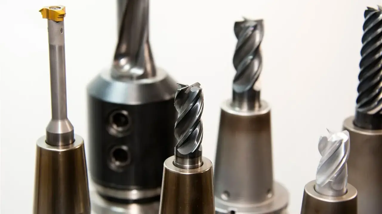 Varias brocas de widia para mecanizado de precisión. Cada broca de widia sirve para un corte específico en metales.