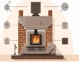 Diagrama de instalación de chimeneas de leña, mostrando sus componentes y accesorios.
