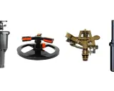 Cuatro tipos de difusores de riego: emergente, aspersor giratorio, aspersor de impacto y difusor de turbina.