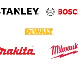 Logos de marcas de herramientas profesionales: Stanley, Bosch, DeWalt, Makita y Milwaukee.