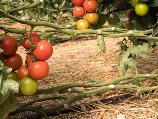 Tomates madurando en la planta, listos para cosechar. Es un buen momento para pensar qué plantar en junio y disfrutar de tus propias cosechas.