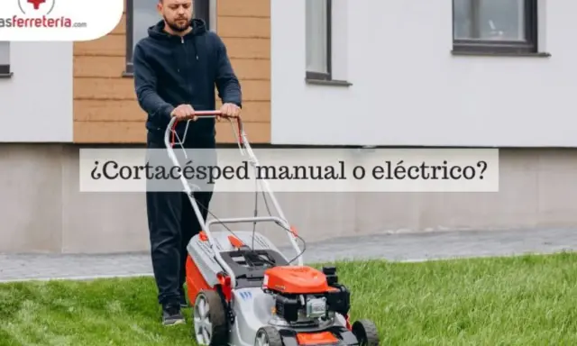 Hombre empujando un cortacésped, explorando los diferentes tipos de cortacésped para elegir el ideal.