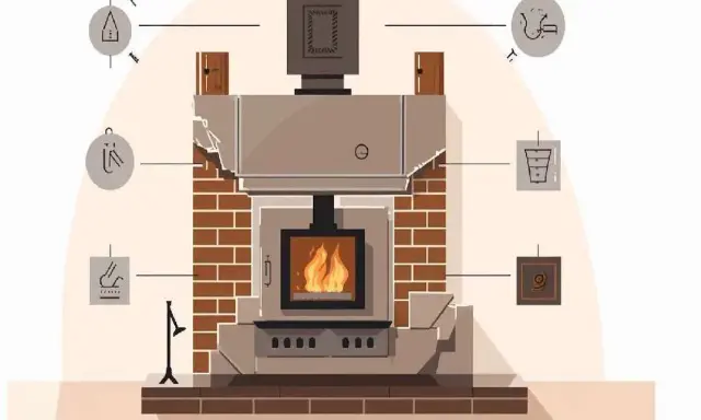 Diagrama de instalación de chimeneas de leña, mostrando sus componentes y accesorios.