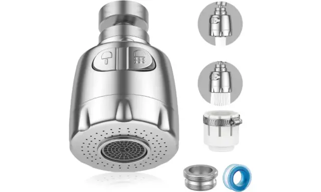 Accesorios para grifos: diferentes tipos de aireadores para grifos, con chorro de ducha y normal, adaptadores y cinta de teflón.