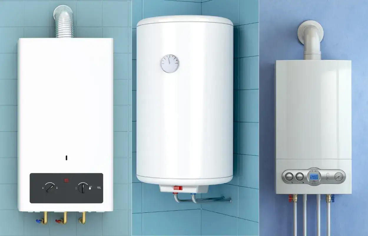 Tres aparatos de calefacción: un calentador de agua instantáneo, un termo eléctrico y una caldera. Entiende la diferencia entre caldera y calentador.