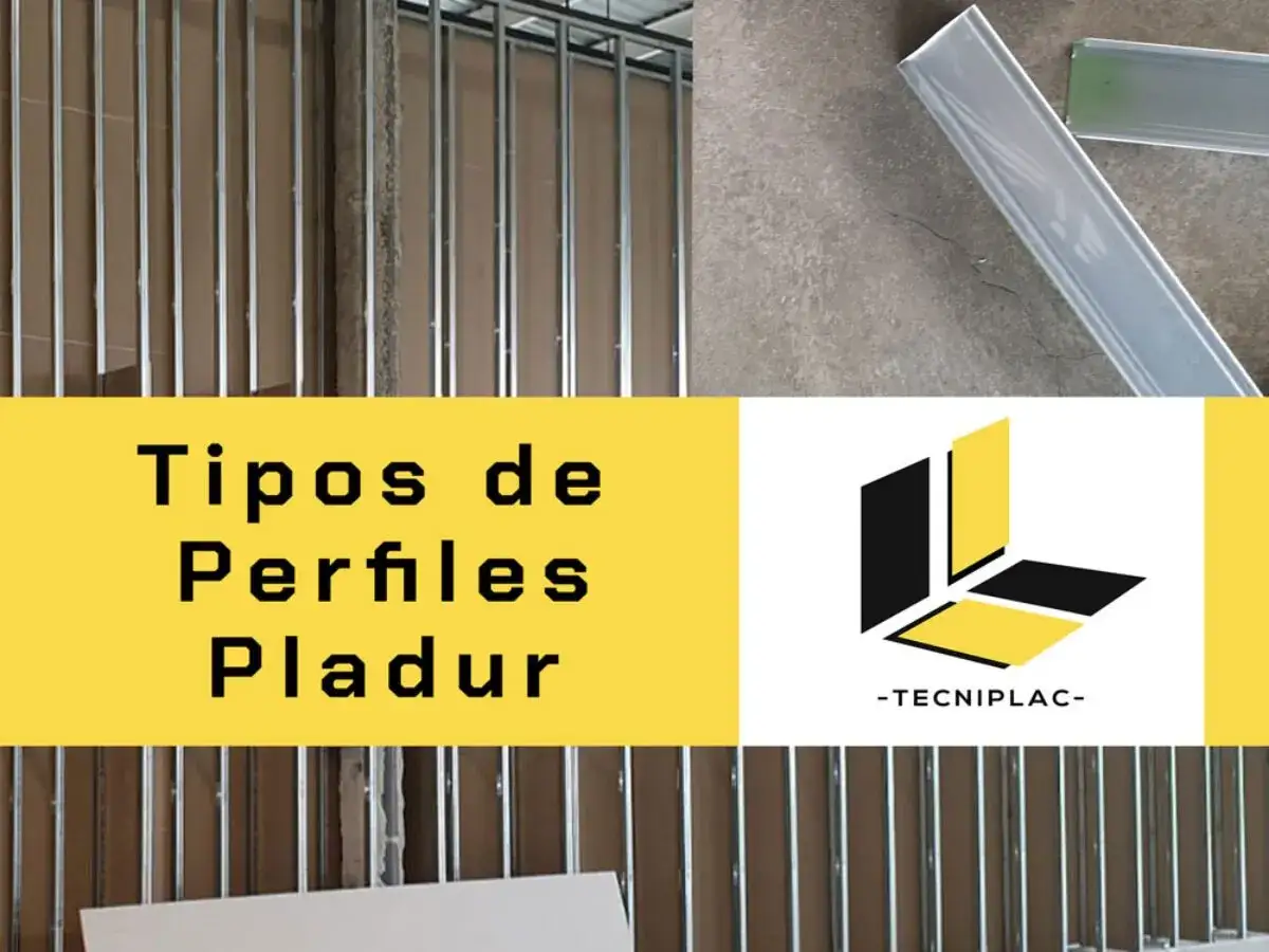 Estructura metálica para pladur, mostrando diferentes tipos de perfiles para pladur. Logo de Tecniplac.